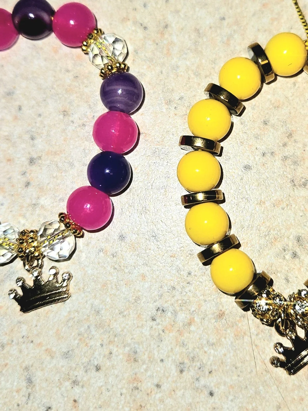 2 Kids Beaded Charm Stretch Bracelet Set - Yellow & Pink
